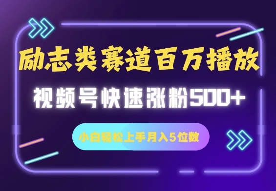 励志类赛道也能百万播放：视频号快速涨粉500+，月入5位数变现教程