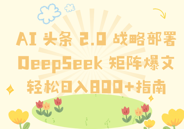 AI头条2.0战略部署：DeepSeek矩阵爆文日入800+指南 | 幽络源网创教程